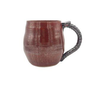 Studio Art Pottery Coffee Mug Brown Iridescent Glaze Thumb Rest White Clay Signd